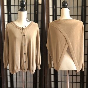 Theory Beige Knit Button-Front Cardigan with Twist Back